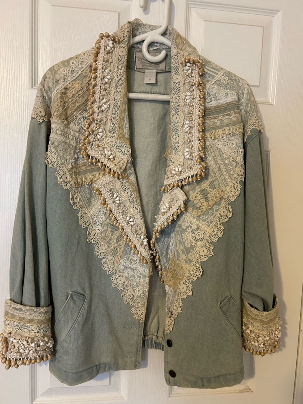 Learsi Vintage Denim Lace and Bead Women's Jacket